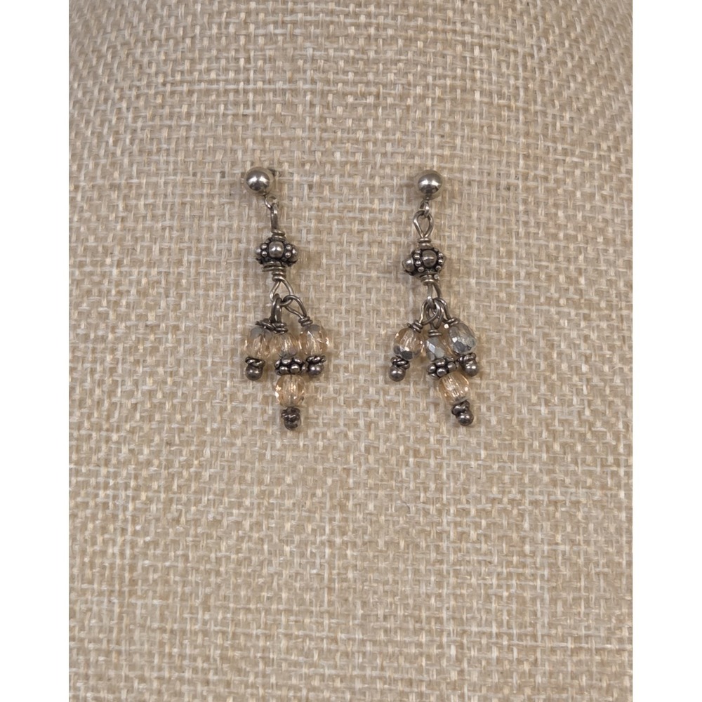 Vintage Sterling Silver Austrian Pink Crystals Chandelier Dangle Post Earrings